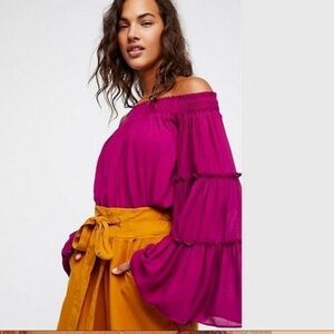 Free people off the shoulder magenta top